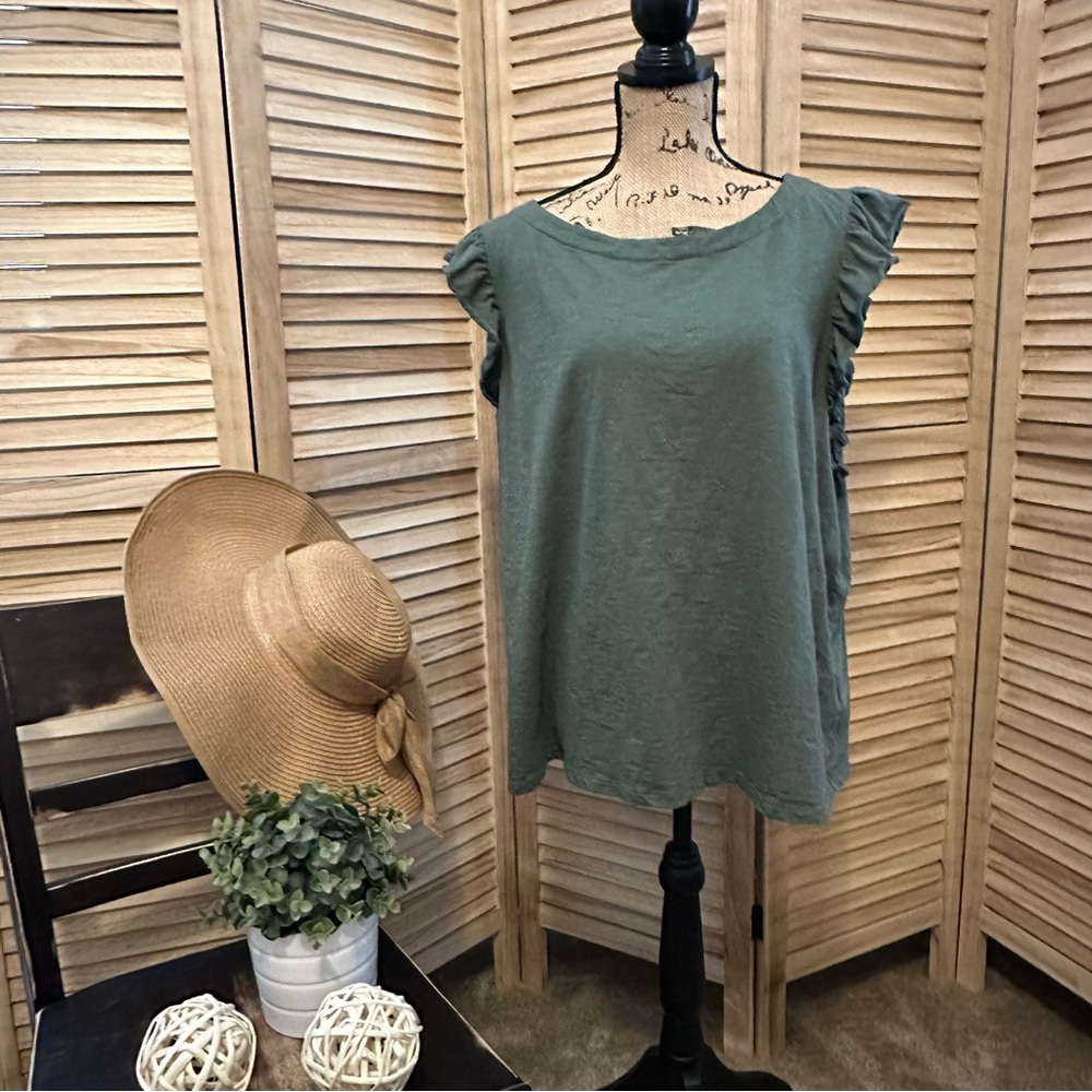 Candace Cameron Bure Forest Green Ruffle Sleeve Blouse